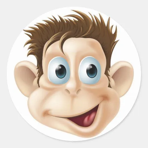 Dibujo animado feliz de risa de la cara del mono pegatina redonda ...