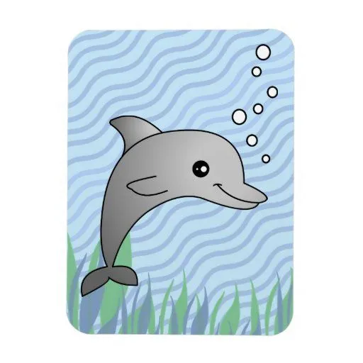 Dibujo animado gris lindo del delfín en agua azul imán de vinilo ...