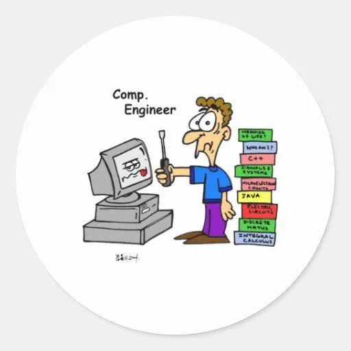 Dibujo animado del ingeniero informático pegatinas redondas | Zazzle