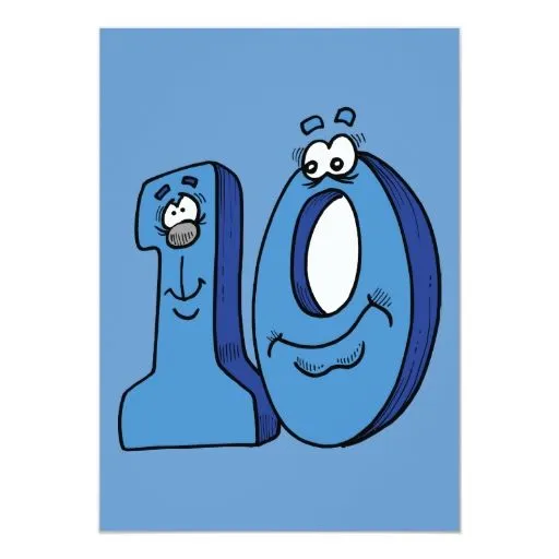 DIBUJO ANIMADO NÚMERO DIEZ DIVERSIÓN SONRIENTE DE INVITACIÓN 12,7 ...