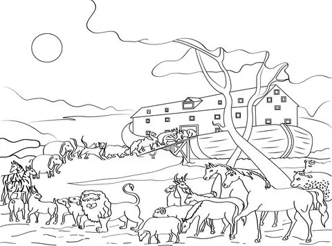 Dibujo de Los animales llenan el arca de Noé para colorear ...