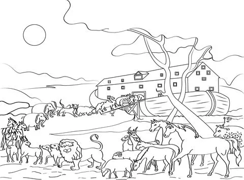 Dibujo de Los animales llenan el arca de Noé para colorear ... Dibujo de Los animales llenan el arca de Noé para colorear ...