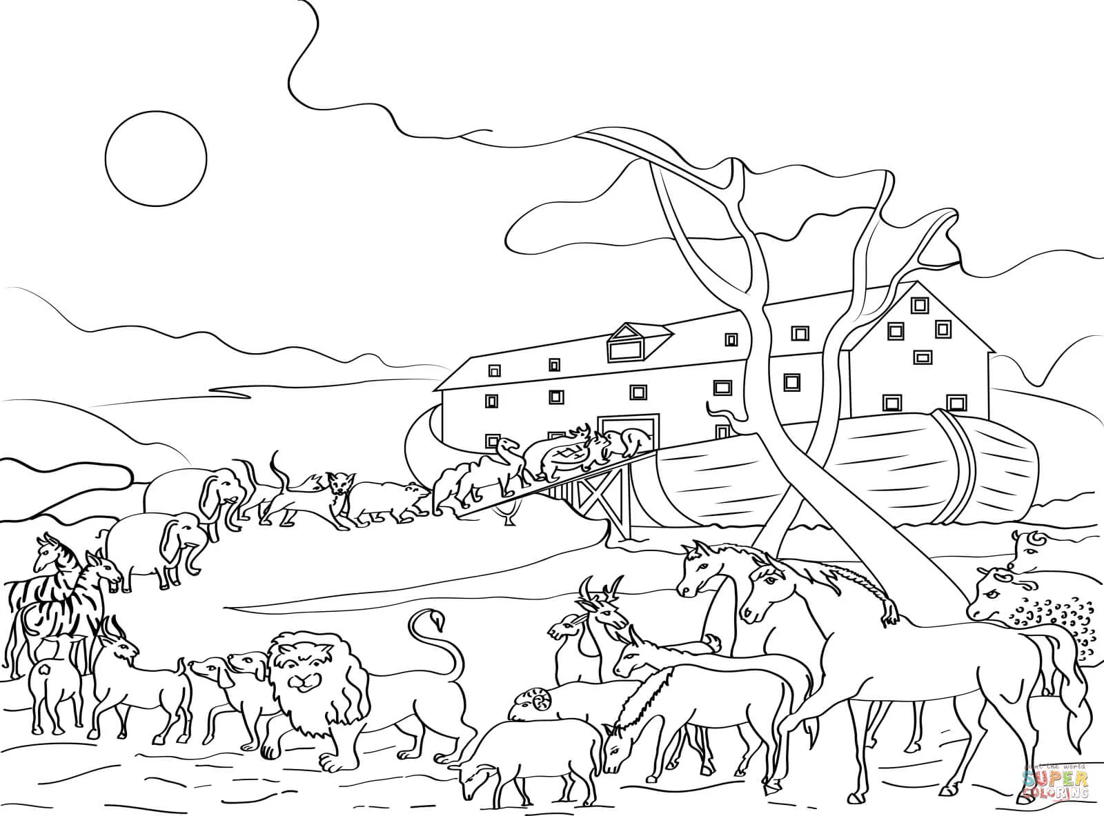 Dibujo de Los animales llenan el arca de Noé para colorear ...