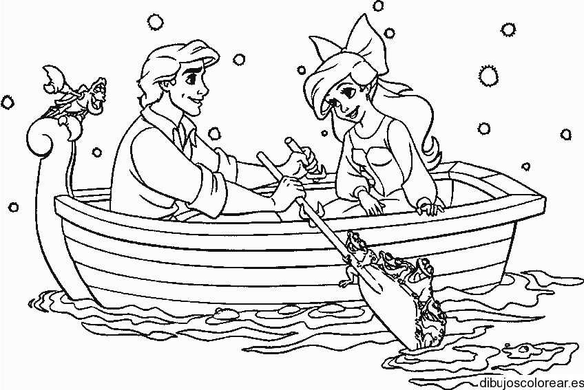 Dibujo de Ariel paseando en bote | Dibujos para Colorear Dibujo de Ariel paseando en bote | Dibujos para Colorear
