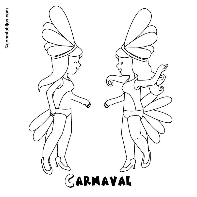 Dibujo de bailarinas en Carnaval para colorear con los niños Dibujo de bailarinas en Carnaval para colorear con los niños