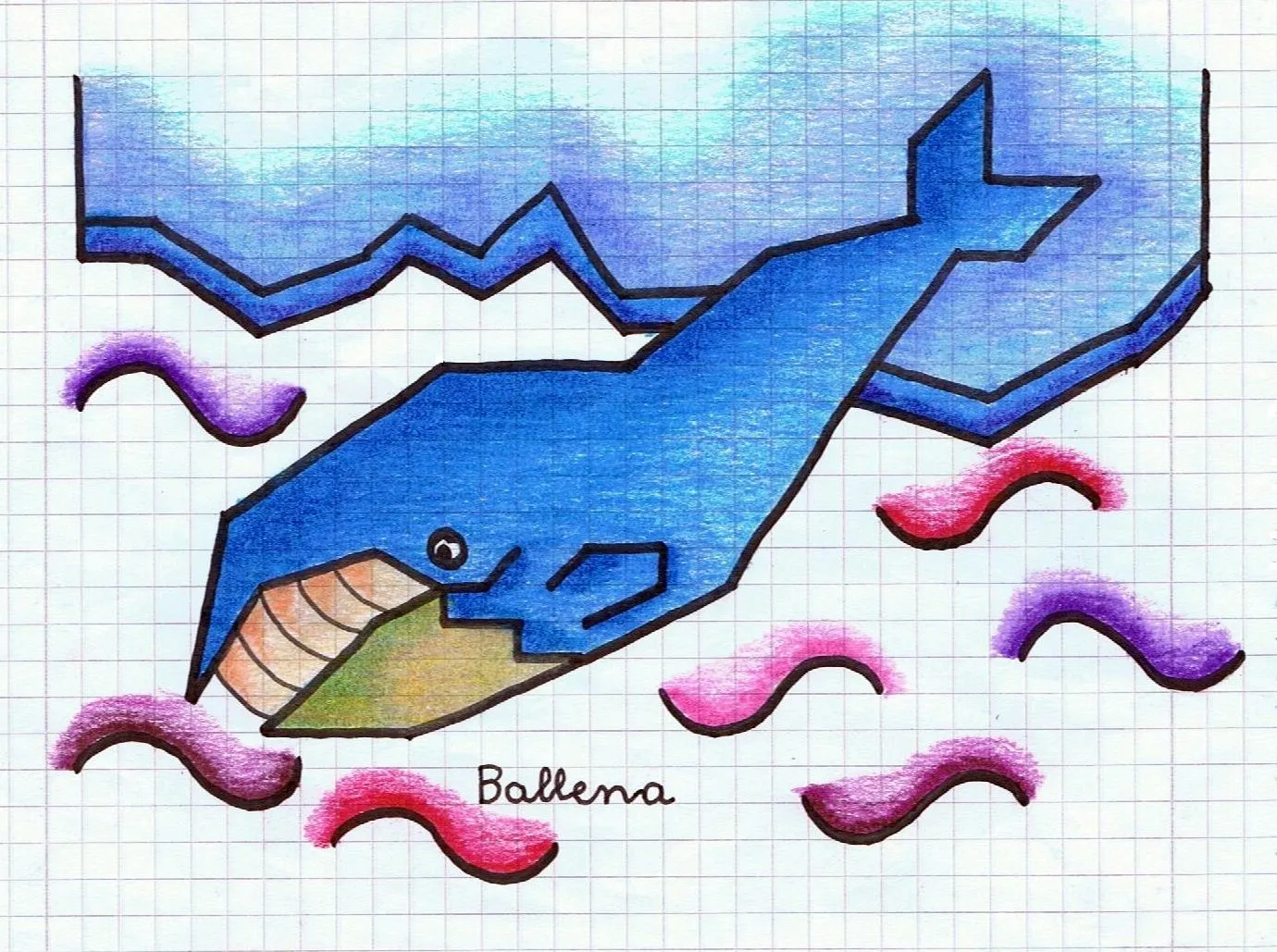 Dibujo de ballena en hoja cuadriculada - Web del maestro Dibujo de ballena en hoja cuadriculada - Web del maestro