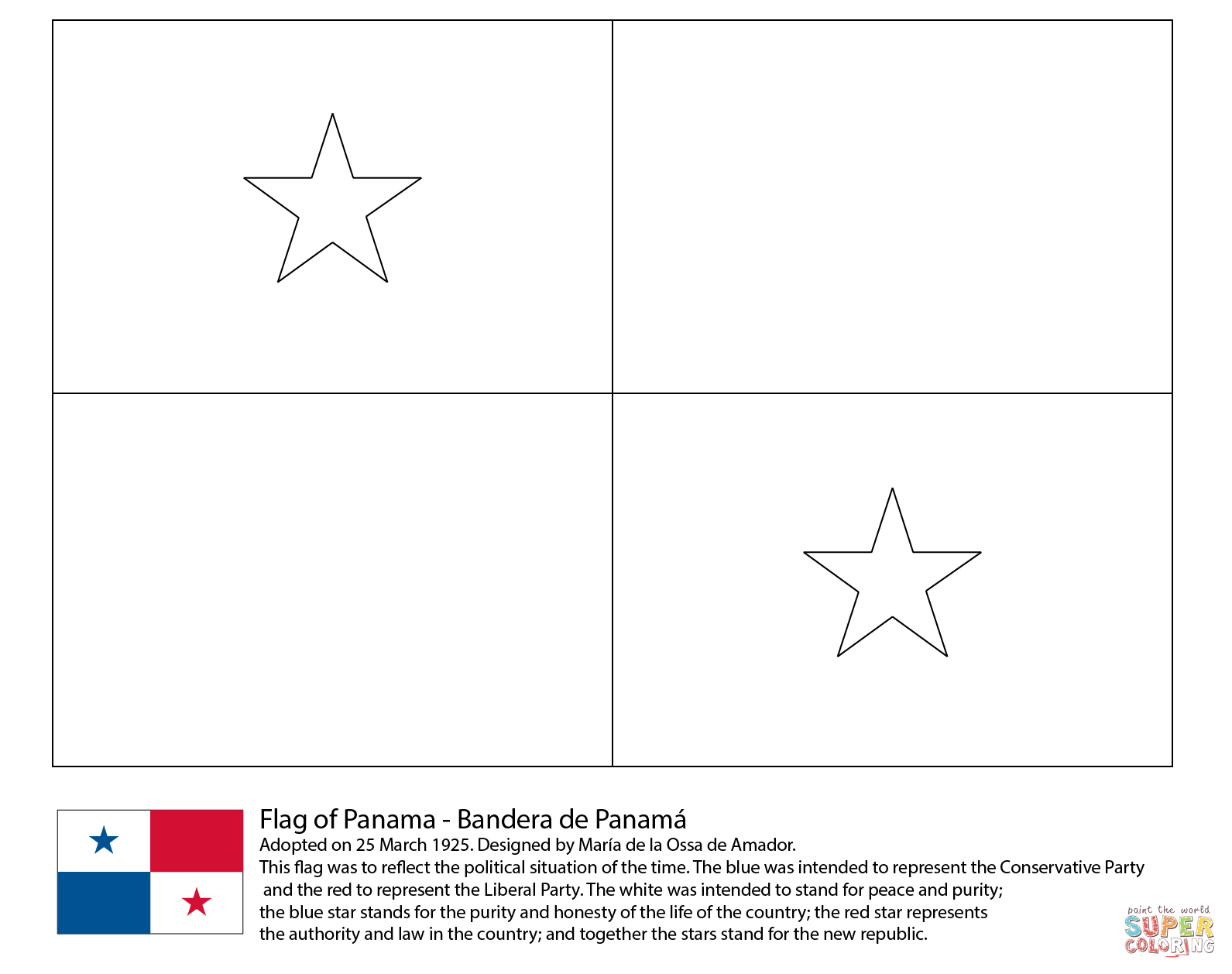 Dibujo de Bandera de Panamá para colorear | Dibujos para colorear imprimir gratis Dibujo de Bandera de Panamá para colorear | Dibujos para colorear imprimir gratis