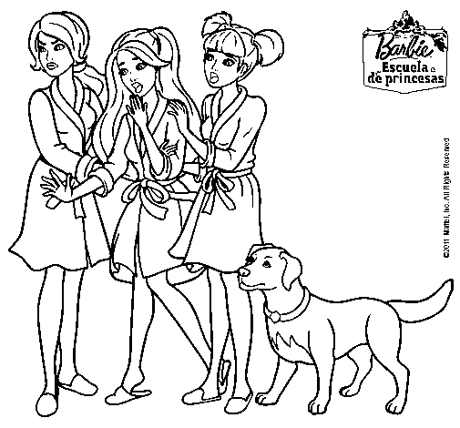 Dibujo de Barbie y sus amigas en bata para Colorear Dibujo de Barbie y sus amigas en bata para Colorear