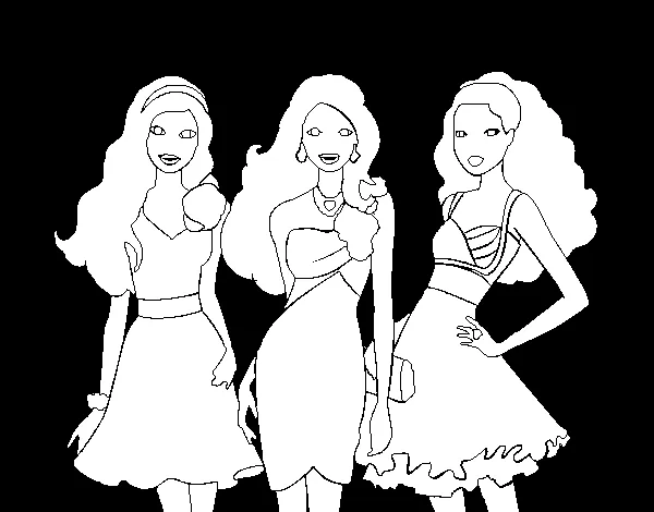 Dibujo de Barbie y sus amigas vestidas de fiesta para Colorear ... Dibujo de Barbie y sus amigas vestidas de fiesta para Colorear ...