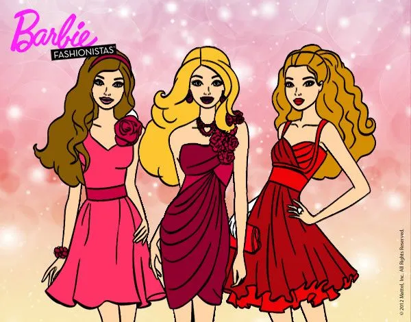 Dibujo de Barbie y sus amigas vestidas de fiesta pintado por ...