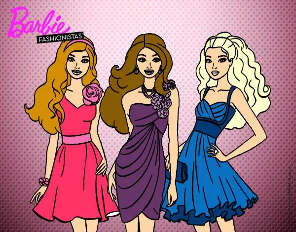 Dibujo de Barbie y sus amigas vestidas de fiesta pintado por ... Dibujo de Barbie y sus amigas vestidas de fiesta pintado por ...