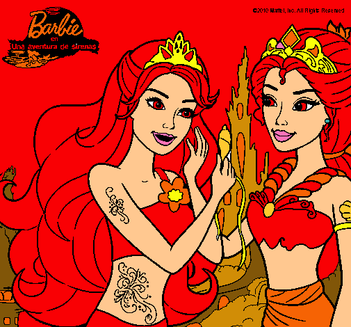 Dibujo de Barbie se despiede de la reina sirena pintado por ... Dibujo de Barbie se despiede de la reina sirena pintado por ...