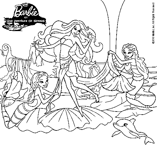 Dibujo de Barbie con sirenas para Colorear - Dibujos.net Dibujo de Barbie con sirenas para Colorear - Dibujos.net