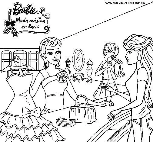 Dibujo de Barbie en una tienda de ropa para Colorear - Dibujos.net