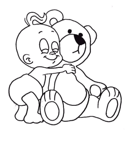 Disegno di Bambino abbraccia un orsacchiotto da colorare | Disegni ...