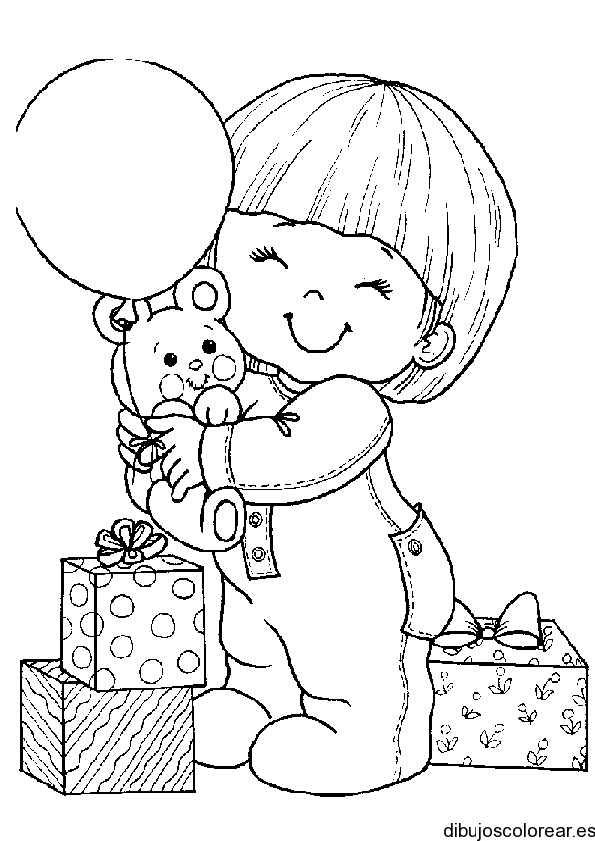 Dibujo de un bebé con un globo | Dibujos para Colorear