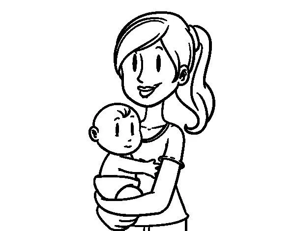 Dibujo de En brazos de mamá para Colorear - Dibujos.net Dibujo de En brazos de mamá para Colorear - Dibujos.net