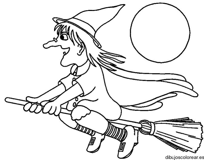Dibujo de bruja volando en luna llena | Dibujos para Colorear Dibujo de bruja volando en luna llena | Dibujos para Colorear