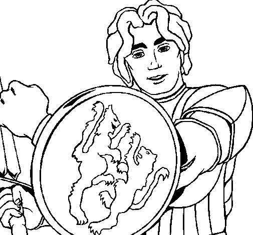 Dibujo de Caballero con escudo de león para Colorear Dibujo de Caballero con escudo de león para Colorear
