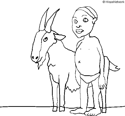 Dibujo de Cabra y niño africano para Colorear - Dibujos.net