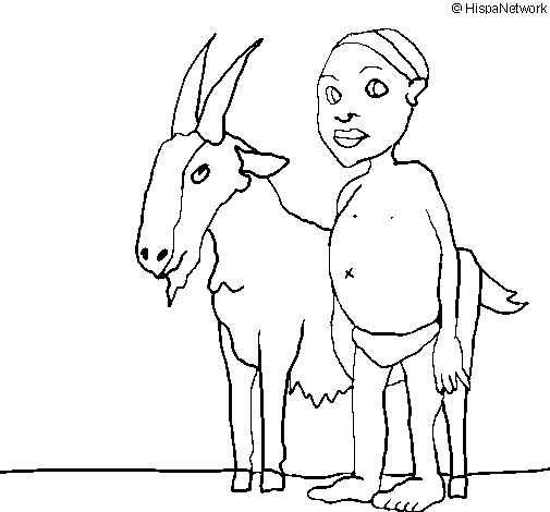 Dibujo de Cabra y niño africano para Colorear - Dibujos.net Dibujo de Cabra y niño africano para Colorear - Dibujos.net