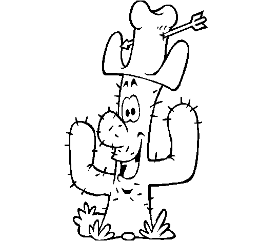 Dibujo de Cactus con sombrero para Colorear - Dibujos.net Dibujo de Cactus con sombrero para Colorear - Dibujos.net