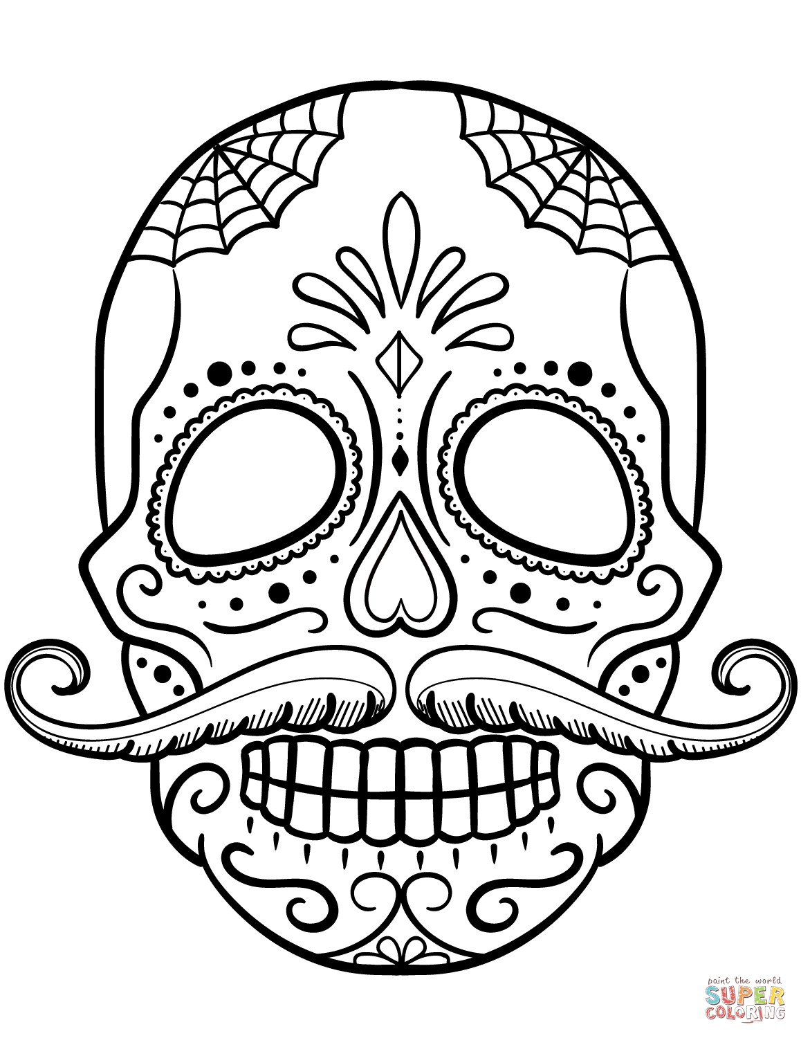 Dibujo de Calavera de Azúcar con Bigote para colorear | Dibujos para colorear imprimir gratis Dibujo de Calavera de Azúcar con Bigote para colorear | Dibujos para colorear imprimir gratis