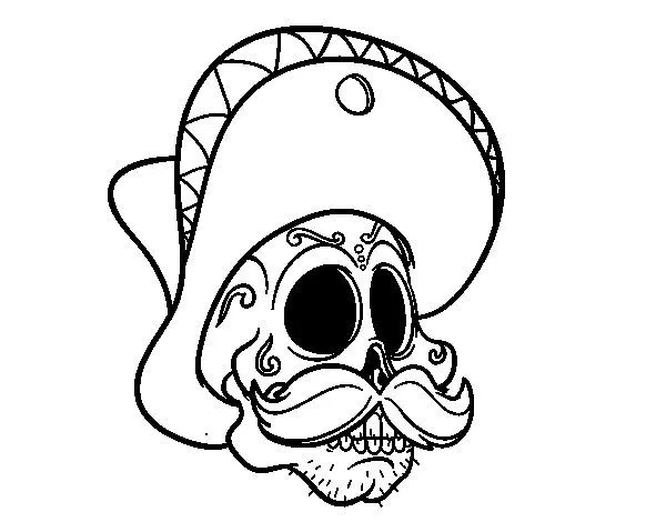 Dibujo de Calavera mejicana con bigote para Colorear - Dibujos.net Dibujo de Calavera mejicana con bigote para Colorear - Dibujos.net