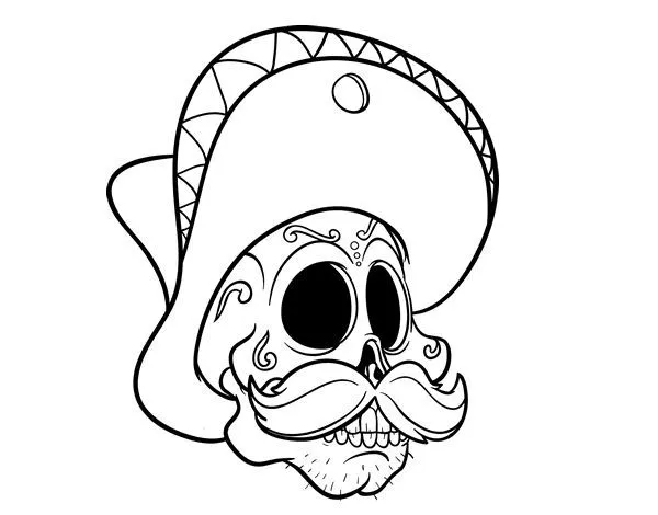 Dibujo de Calavera mejicana con bigote para colorear | Calaberas ...