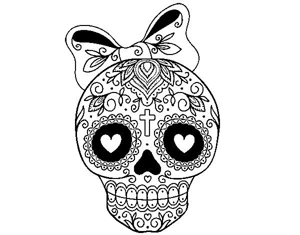 Dibujo de Calavera mejicana con lazo para Colorear - Dibujos.net