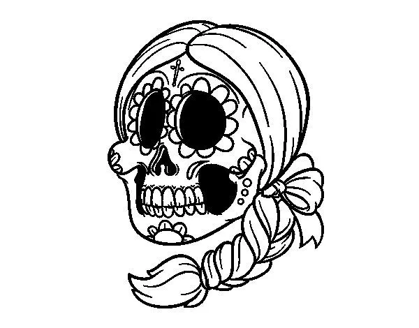 Dibujo de Calavera mejicana con trenza para Colorear - Dibujos.net Dibujo de Calavera mejicana con trenza para Colorear - Dibujos.net