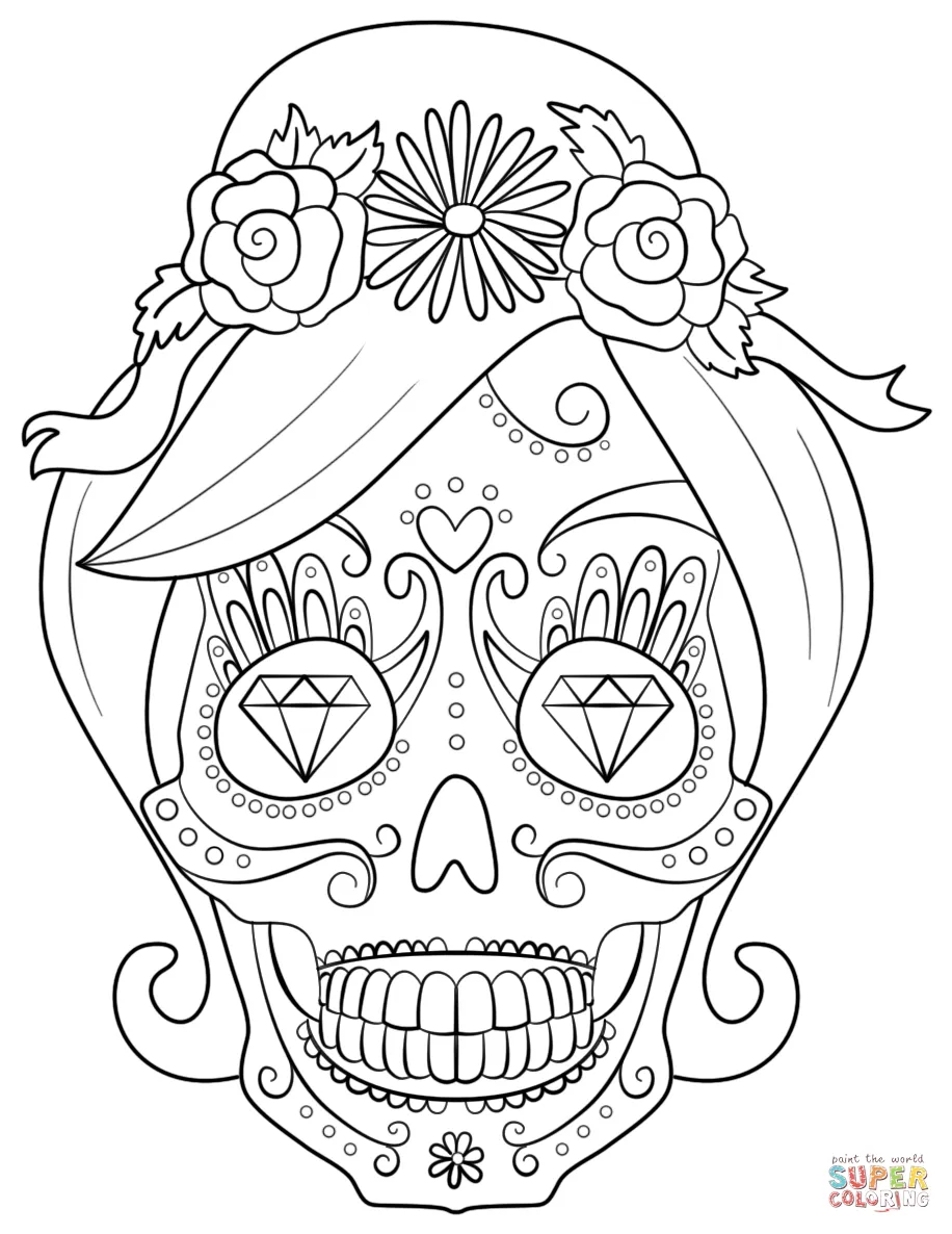 Dibujo de Calavera Mujer para colorear | Dibujos para colorear imprimir  gratis