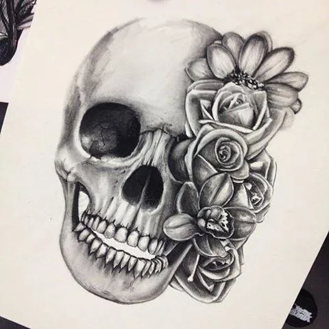 Dibujo de calaveras con rosas - Imagui
