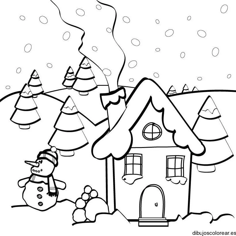 Dibujo de una casa con un hombre de nieve | Dibujos para Colorear Dibujo de una casa con un hombre de nieve | Dibujos para Colorear
