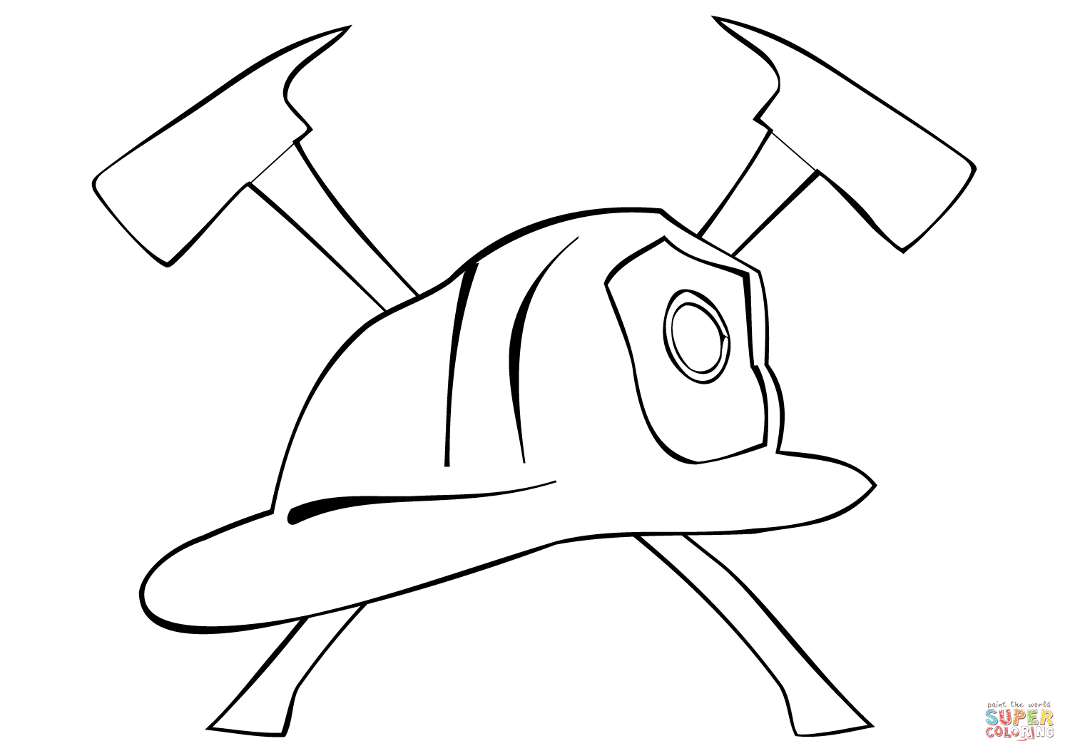 Dibujo de Casco de bombero y hachas para colorear | Dibujos ... Dibujo de Casco de bombero y hachas para colorear | Dibujos ...