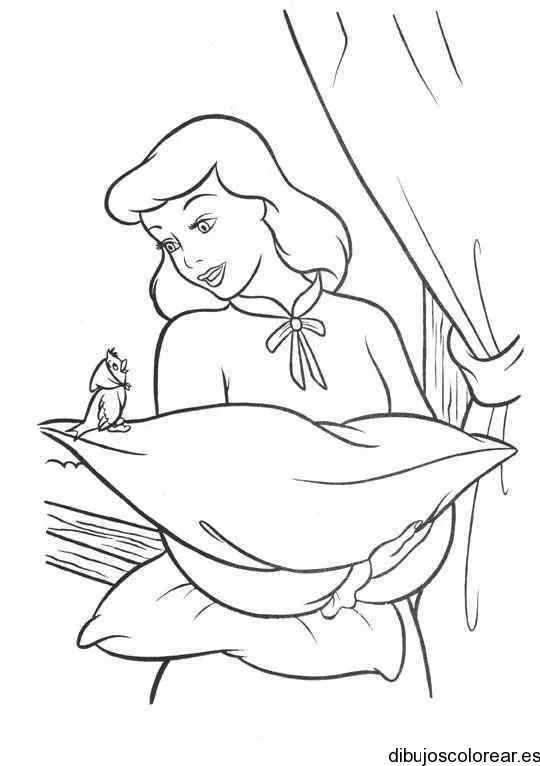 Dibujo de Cenicienta con una almohada | Dibujos para Colorear Dibujo de Cenicienta con una almohada | Dibujos para Colorear