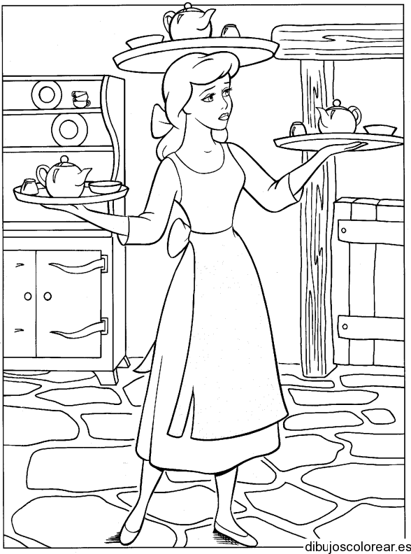 Dibujo de Cenicienta en la cocina | Dibujos para Colorear Dibujo de Cenicienta en la cocina | Dibujos para Colorear