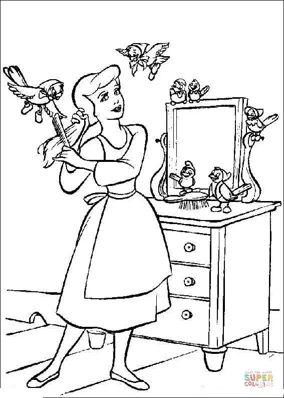 Dibujo de Cenicienta se peina para colorear | Dibujos para ...