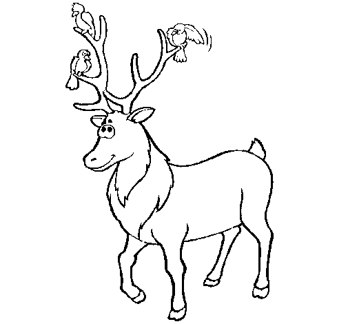 Dibujo de Ciervo con pájaros para Colorear - Dibujos.net Dibujo de Ciervo con pájaros para Colorear - Dibujos.net