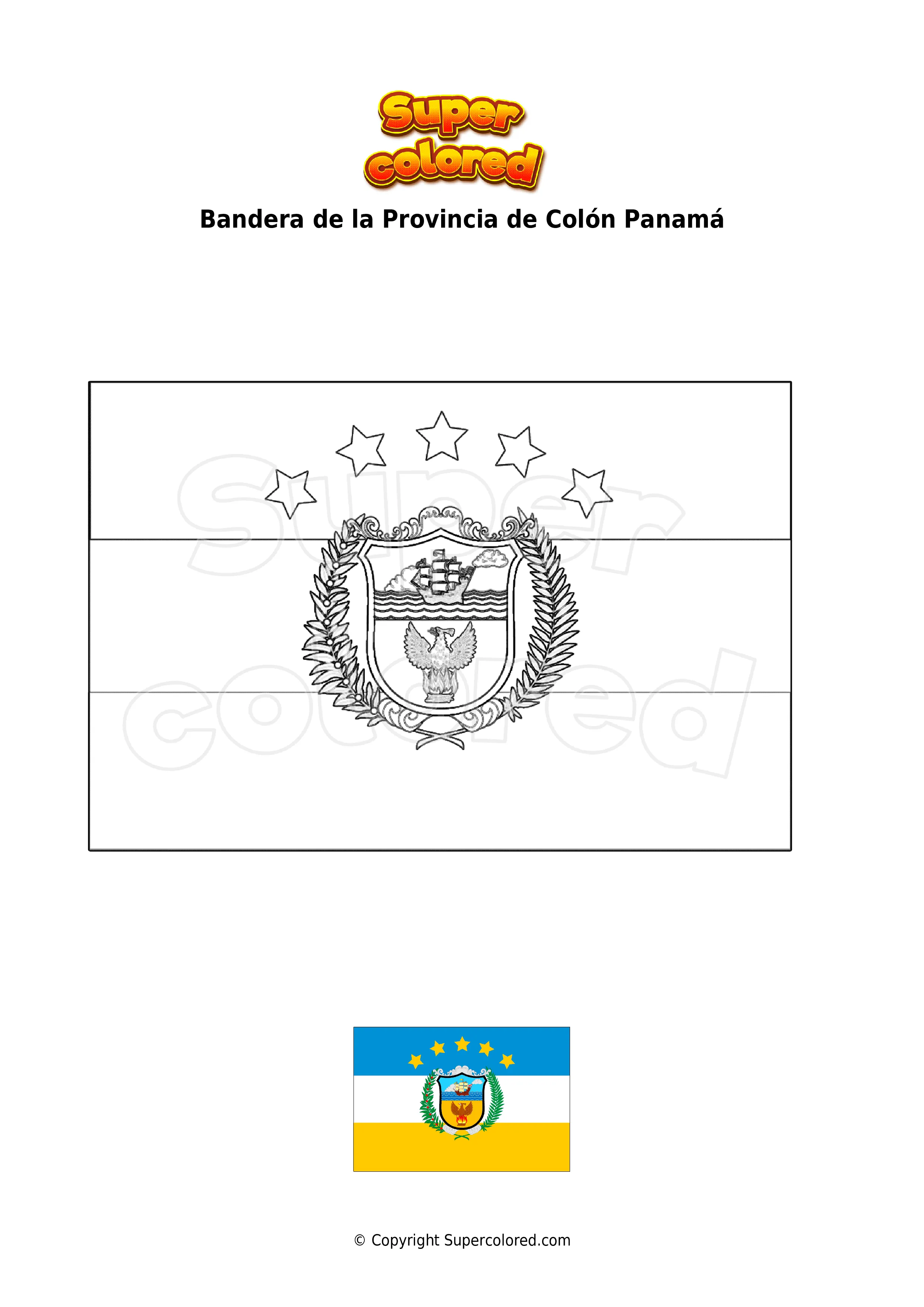 Dibujo para colorear Bandera de la Provincia de Colón Panamá - Supercolored.com Dibujo para colorear Bandera de la Provincia de Colón Panamá - Supercolored.com