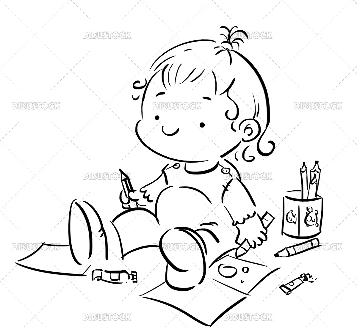 Dibujo para colorear de un bebé feliz pintando en un papel - Dibustock, dibujos e ilustraciones infantiles para cuentos Dibujo para colorear de un bebé feliz pintando en un papel - Dibustock, dibujos e ilustraciones infantiles para cuentos