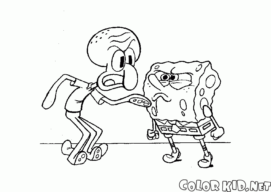 Dibujo para colorear - Conflicto entre pulpo y Bob Dibujo para colorear - Conflicto entre pulpo y Bob