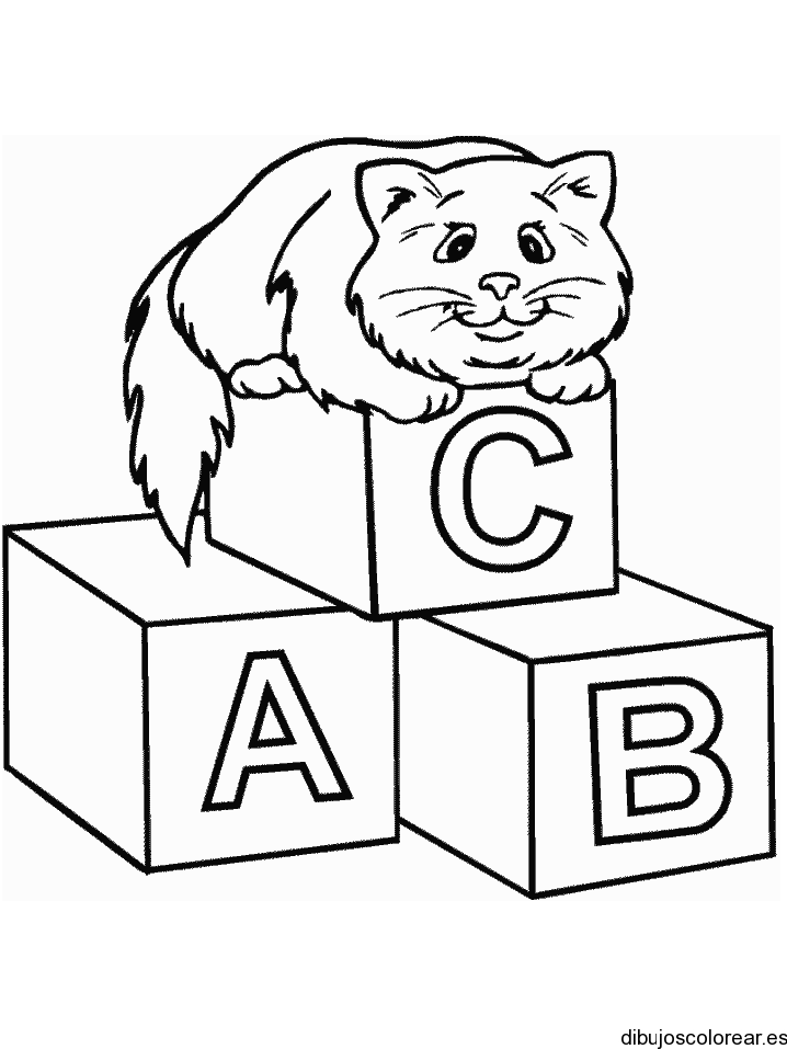 Dibujo de un gato en unos cubos | Dibujos para Colorear