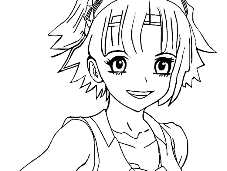 Dibujo para colorear de estilo manga, de una chica feliz con los ojos muy grandes y Dibujo para colorear de estilo manga, de una chica feliz con los ojos muy grandes y
