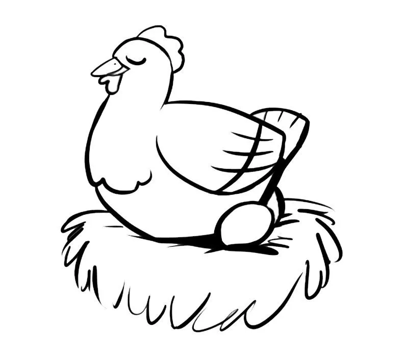 Dibujo para colorear de gallina empollando un huevo Dibujo para colorear de gallina empollando un huevo