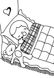 ... : Dibujo para colorear de un niño durmiendo con su osito de peluche ... : Dibujo para colorear de un niño durmiendo con su osito de peluche