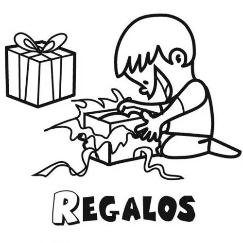 Dibujo para colorear de niño abriendo sus regalos - Dibujos para ...