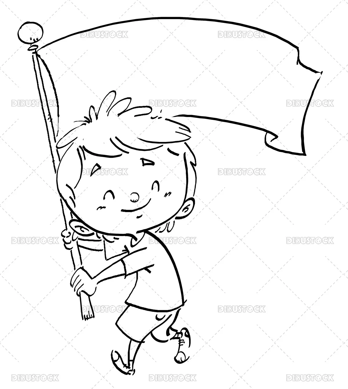 Dibujo para colorear de niño ondeando una bandera - Dibustock, dibujos e ilustraciones infantiles para cuentos Dibujo para colorear de niño ondeando una bandera - Dibustock, dibujos e ilustraciones infantiles para cuentos