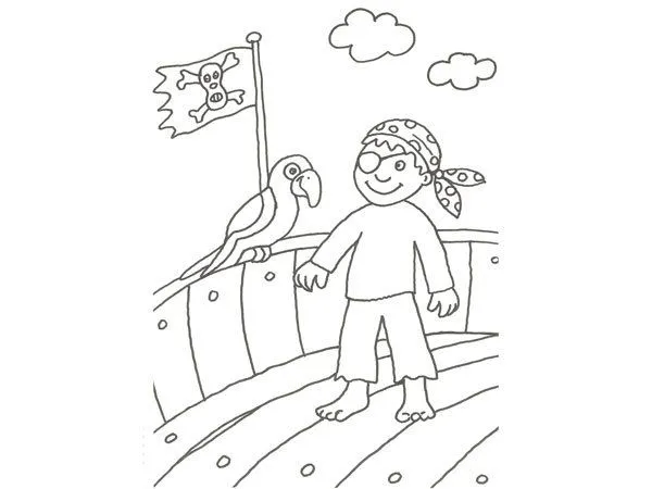 Dibujo para colorear con niños de un pirata y su loro Dibujo para colorear con niños de un pirata y su loro