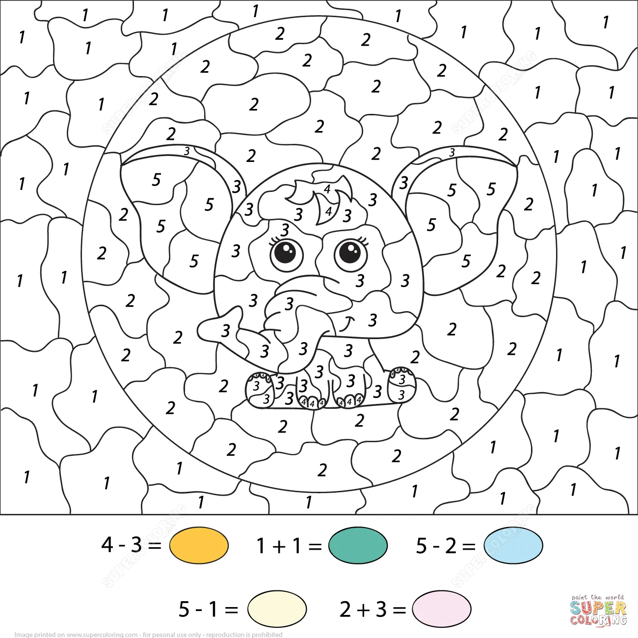 Dibujo de Colorear por Números un Precioso Elefante con Sumas y Restas para  colorear | Dibujos para colorear imprimir gratis